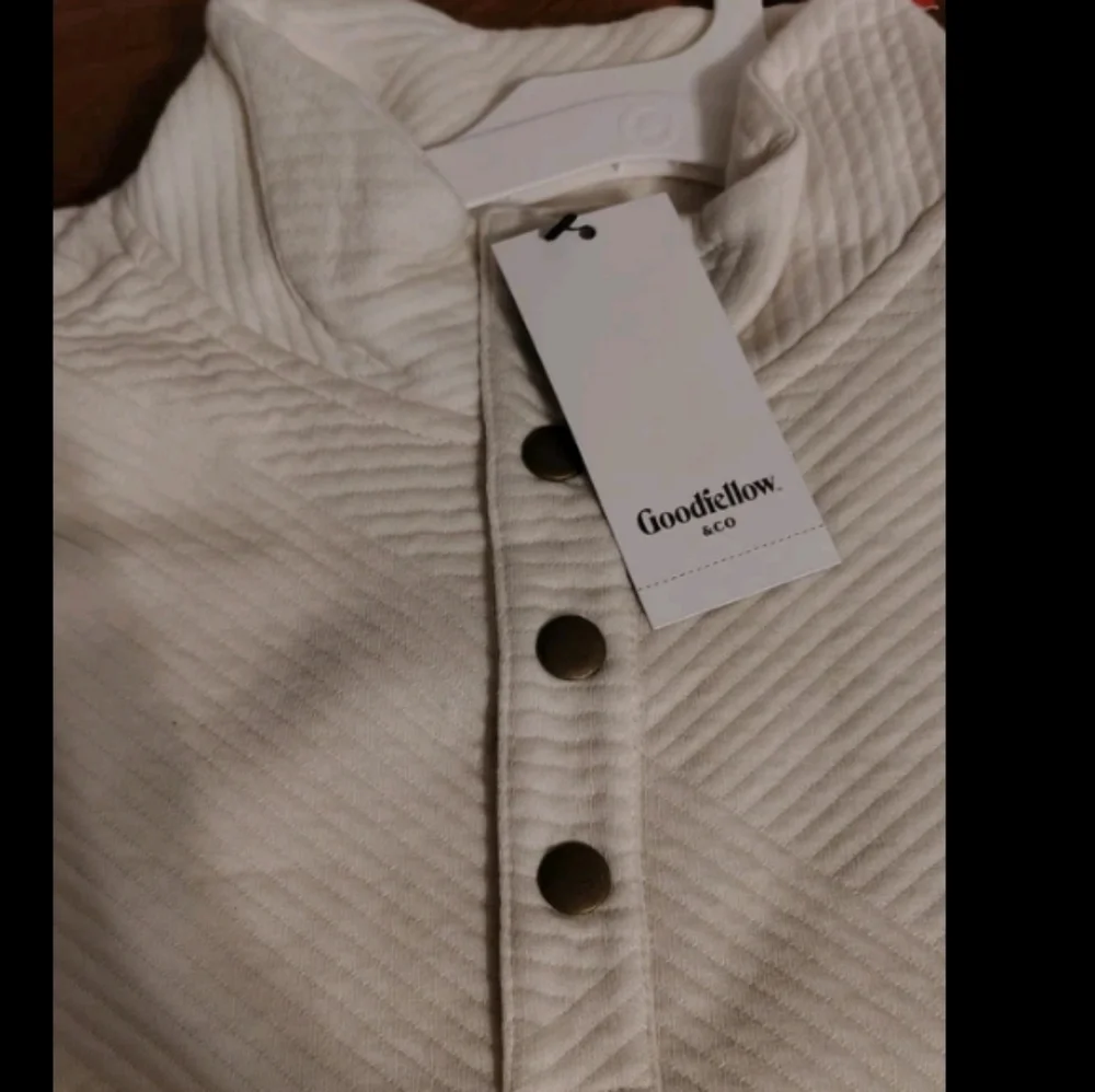 Goodfellow & Co Men's Pullover Sweatshirts Diamond Quilted Pattern Snap Ivory L - Picture 4 of 6